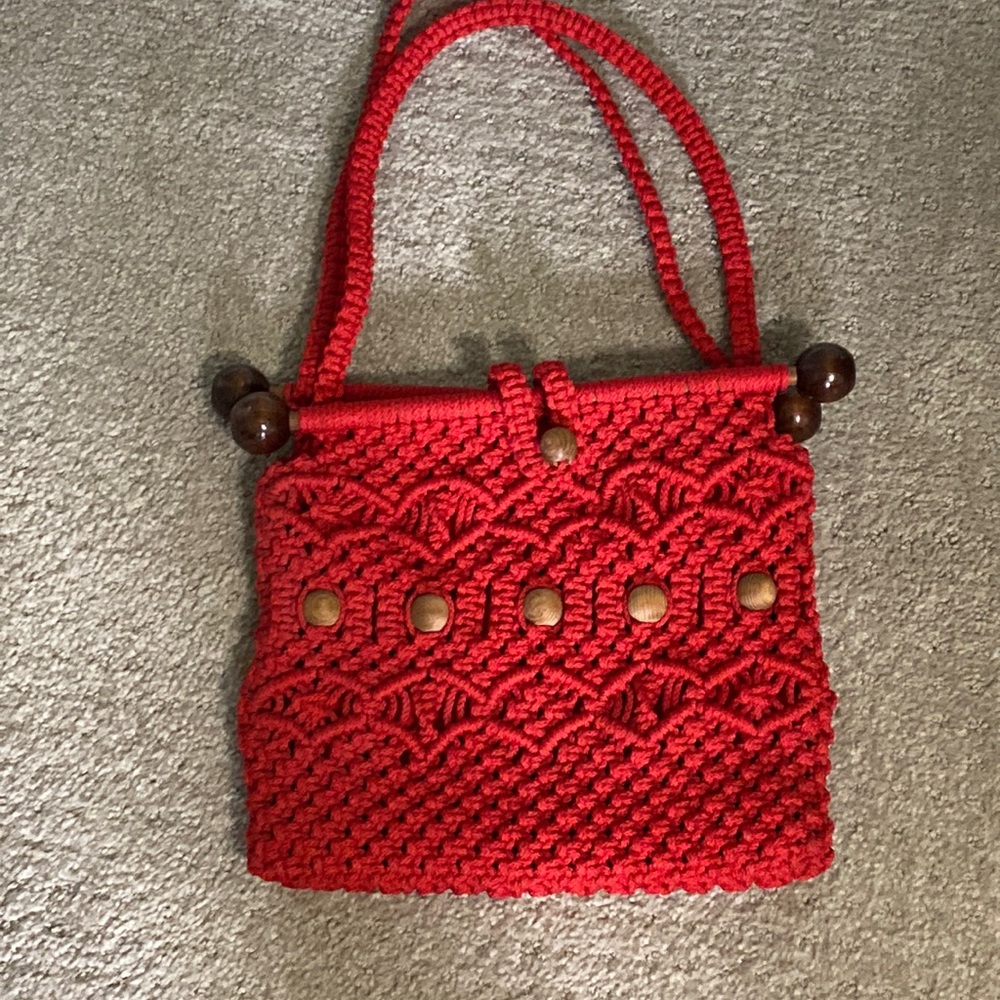 Red Macrame Purse - Picture 2 of 7
